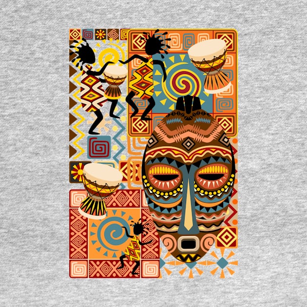 African Masks and Tribal Elements Decorative Pattern by BluedarkArt